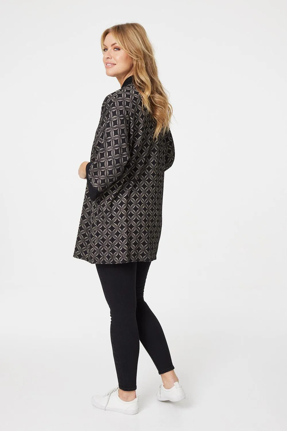 Geo Print Open Front Cardigan