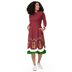 Gingerbread Friends long sleeve midi dress