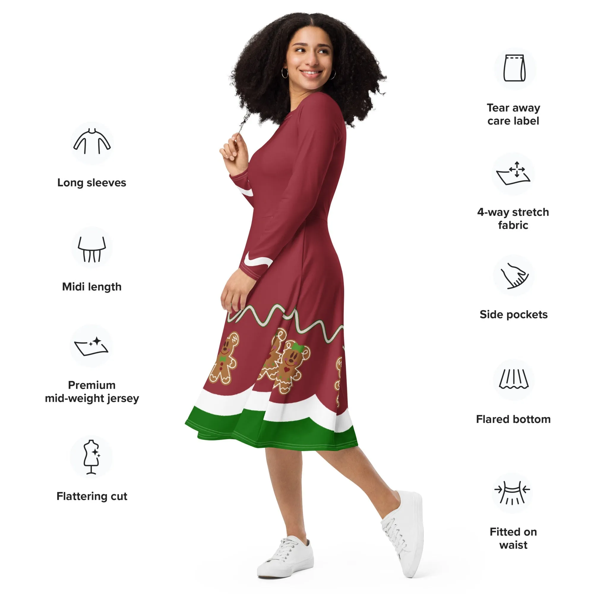 Gingerbread Friends long sleeve midi dress