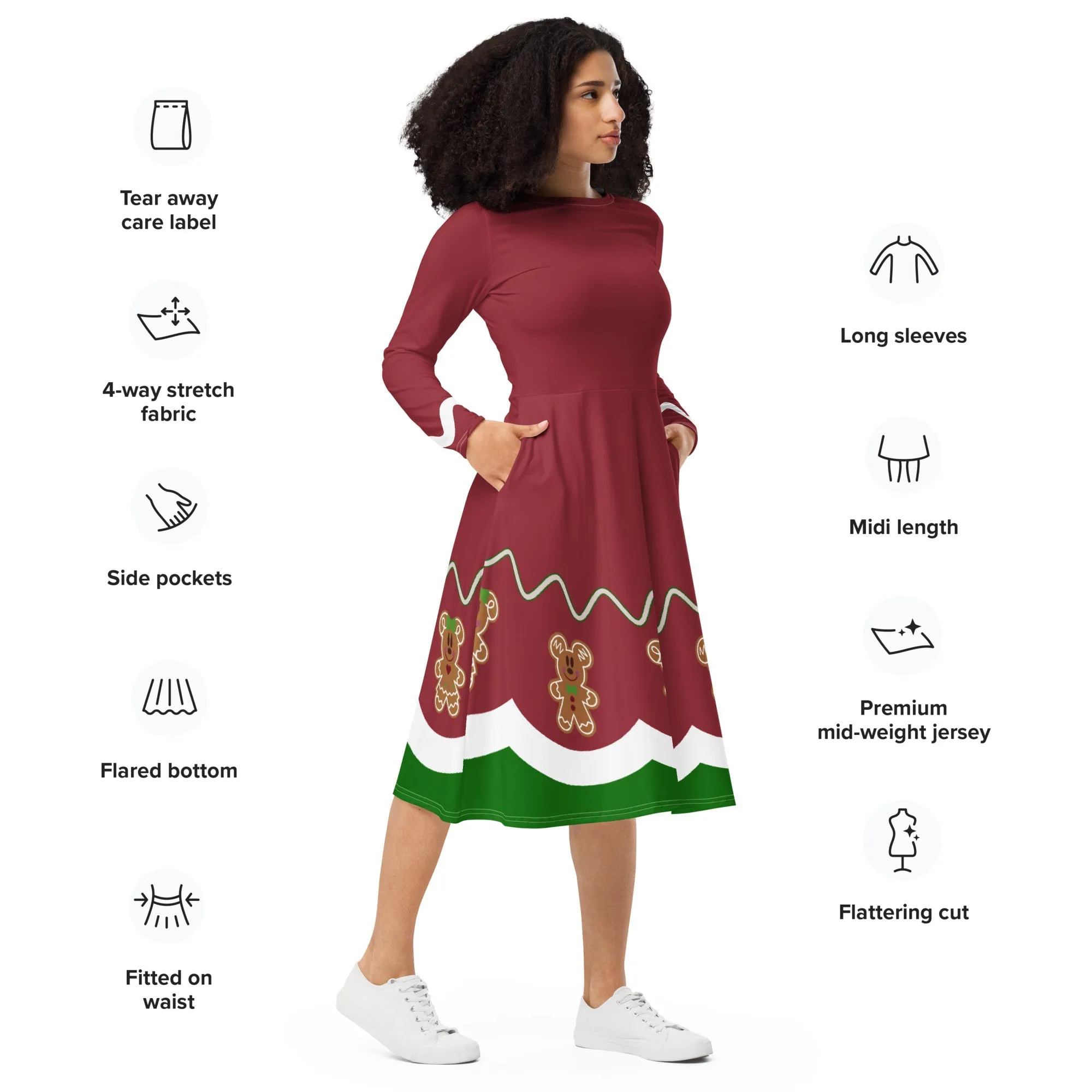 Gingerbread Friends long sleeve midi dress