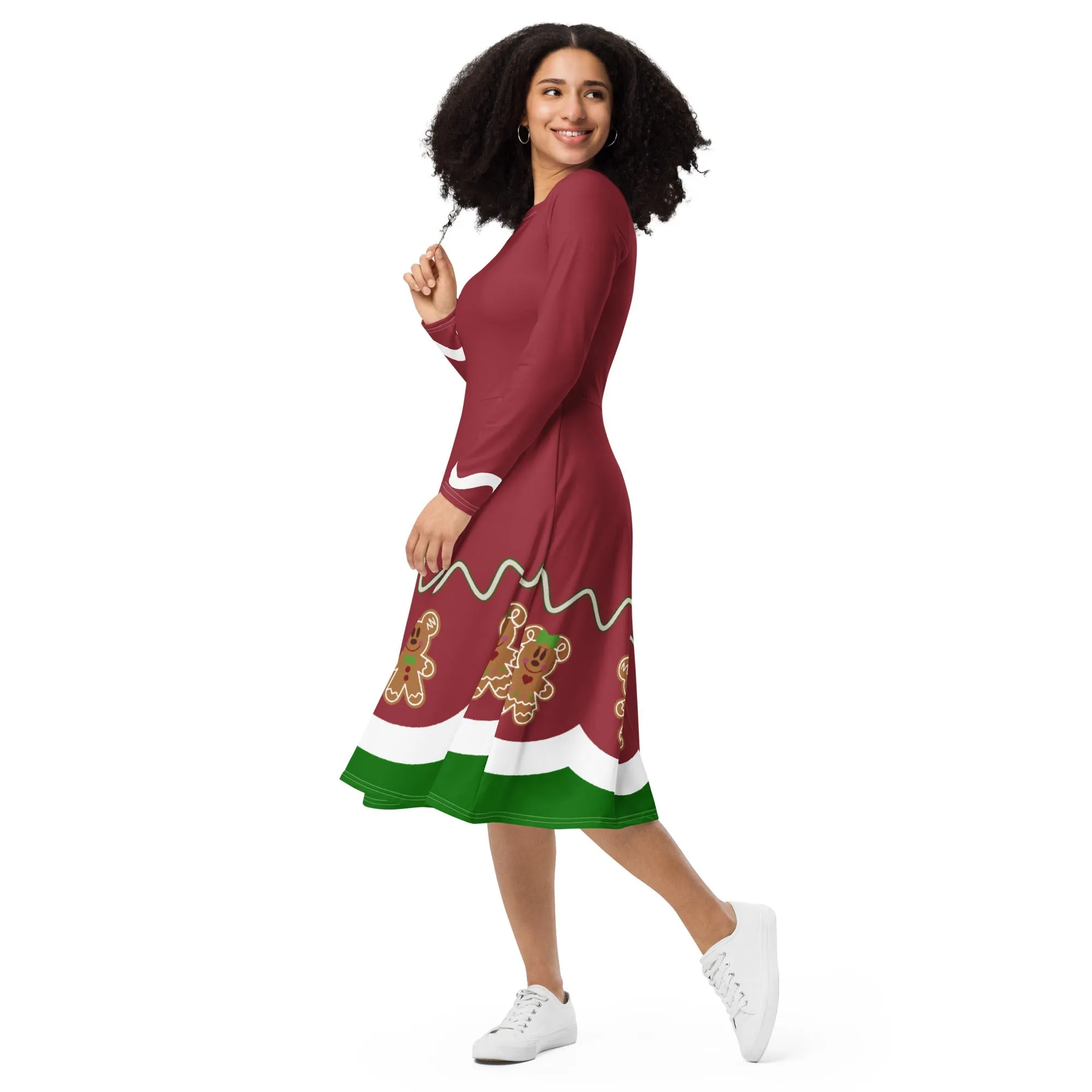 Gingerbread Friends long sleeve midi dress