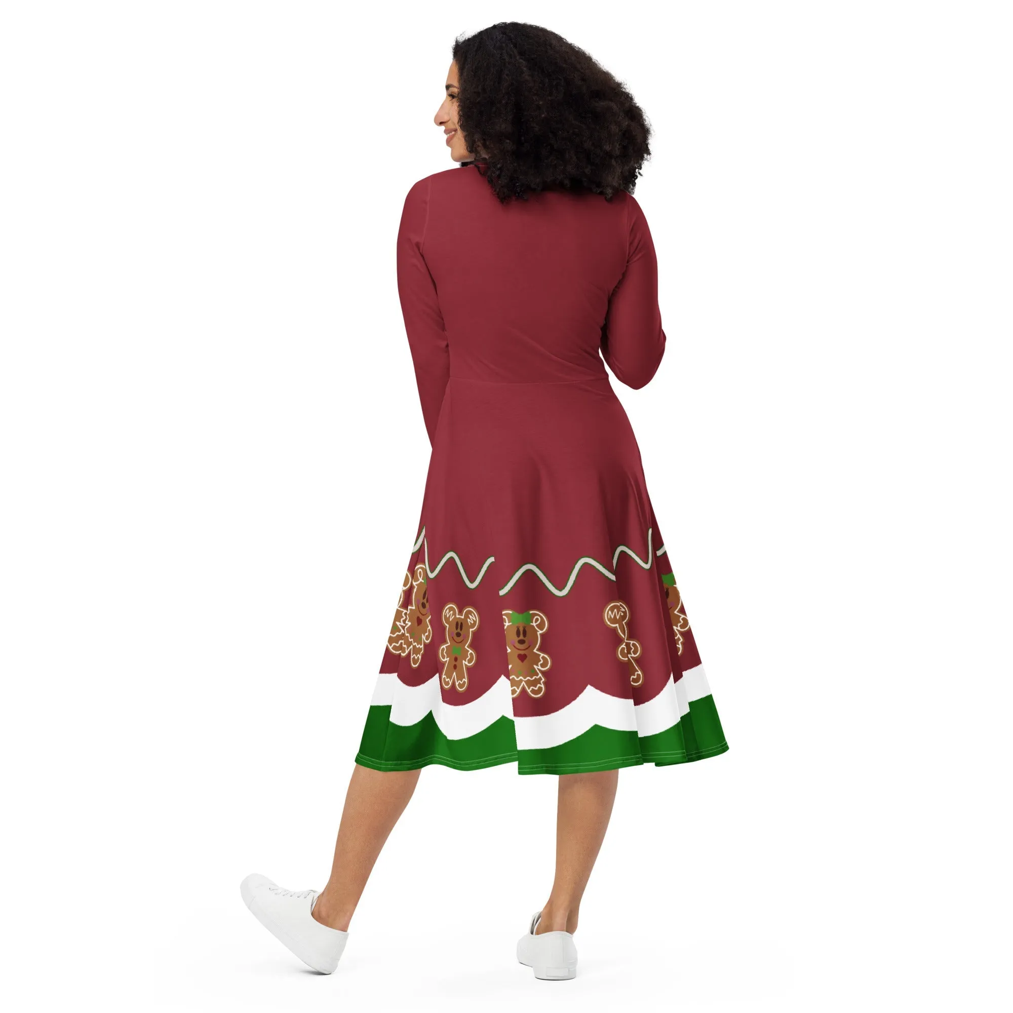 Gingerbread Friends long sleeve midi dress