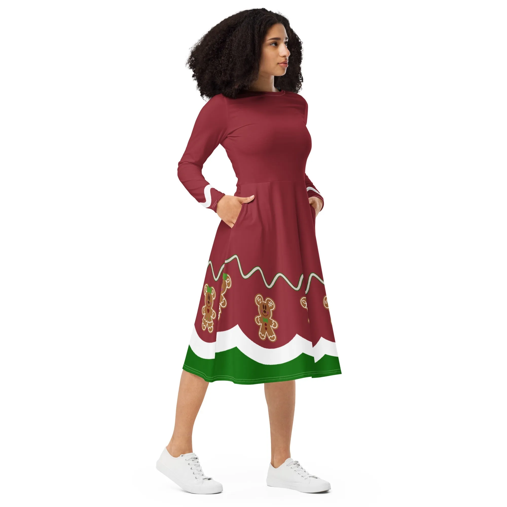 Gingerbread Friends long sleeve midi dress