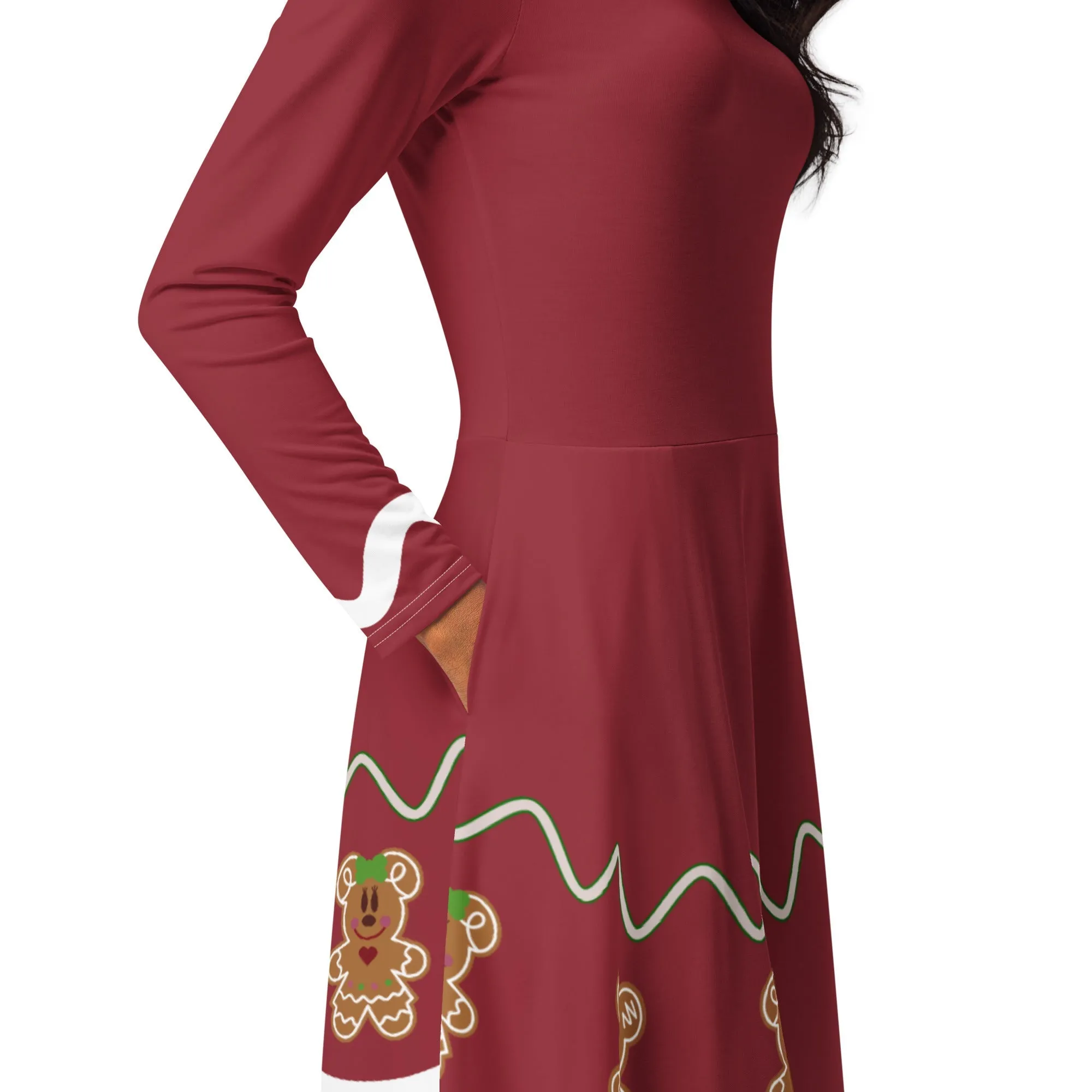 Gingerbread Friends long sleeve midi dress