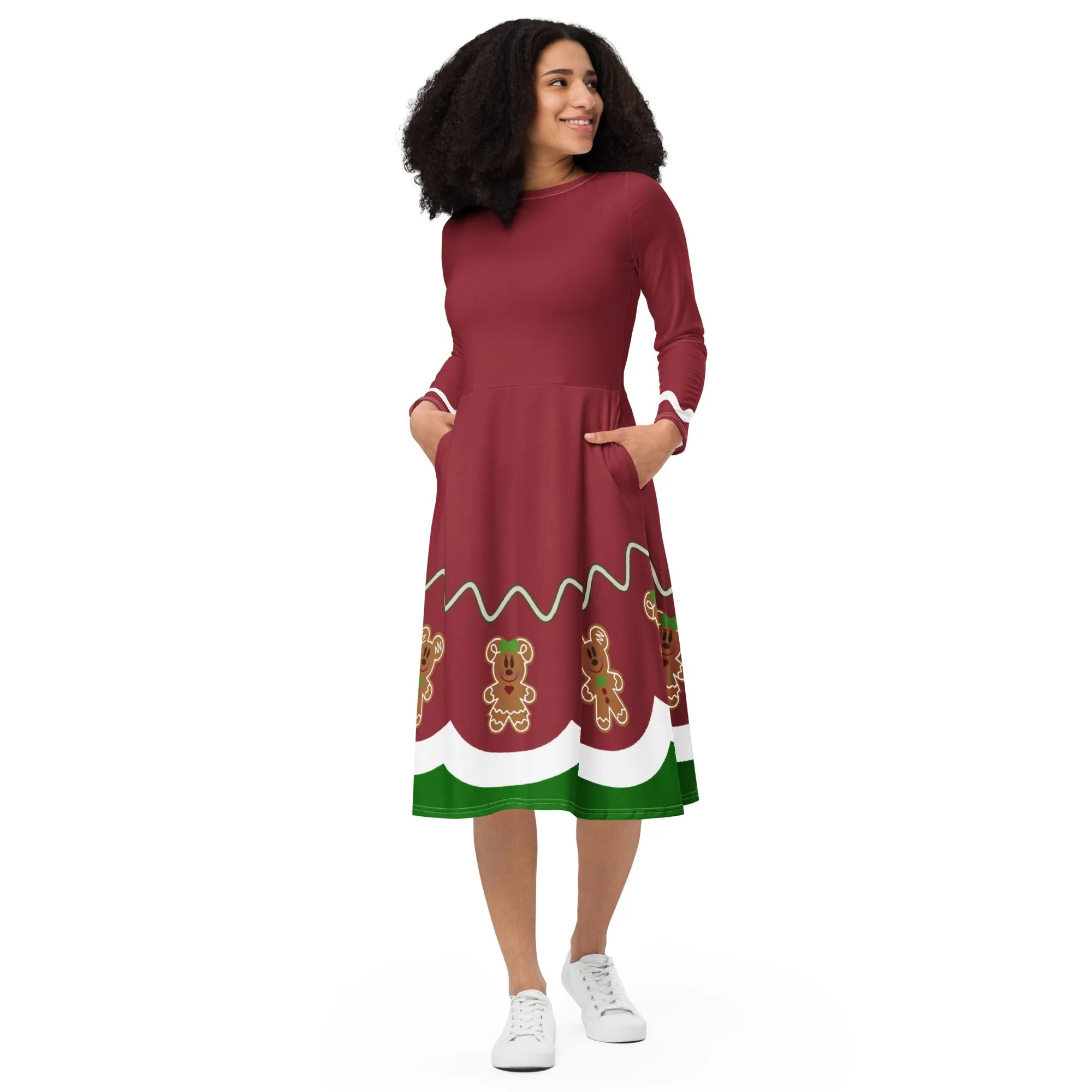 Gingerbread Friends long sleeve midi dress