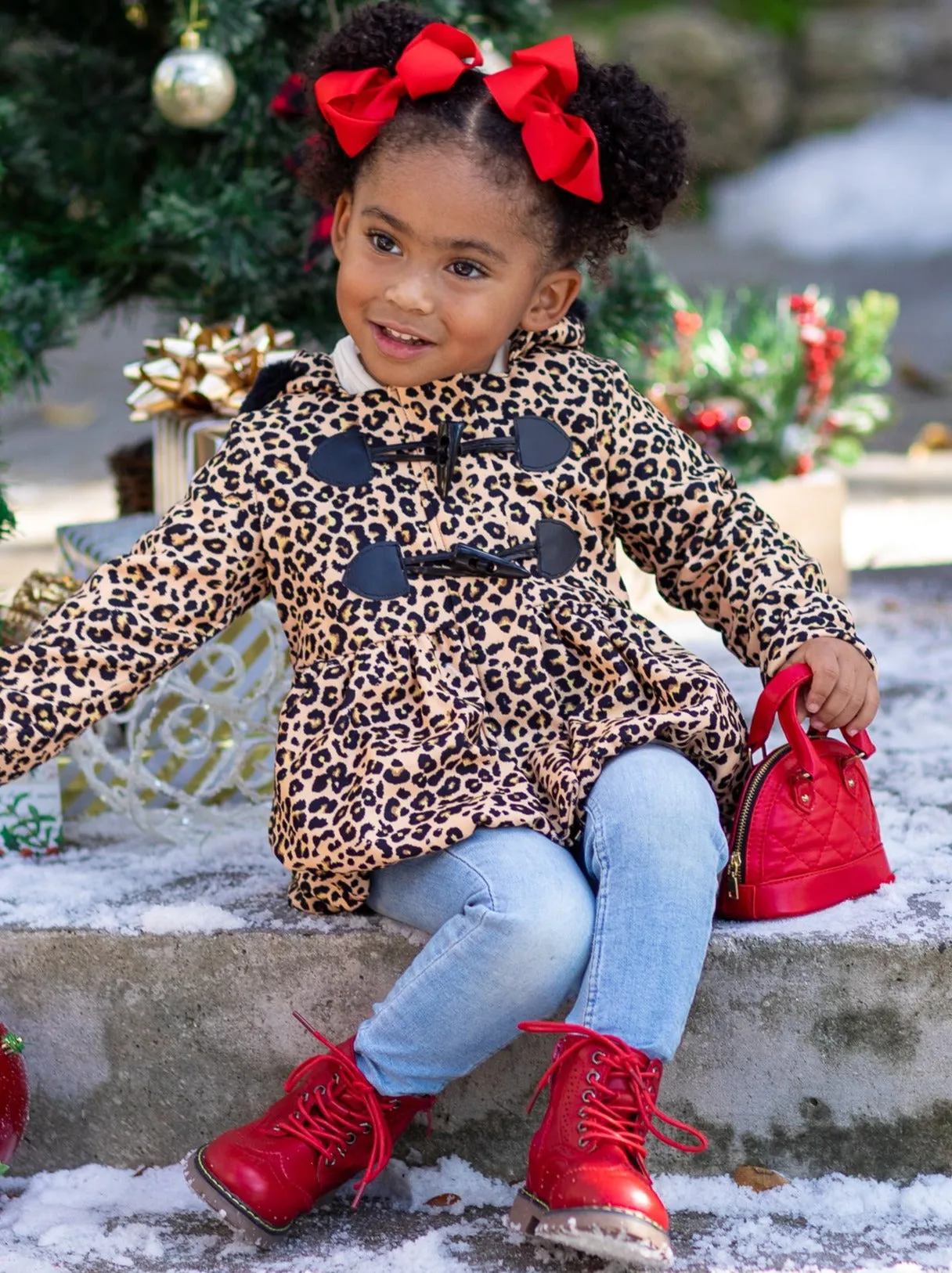 Girls Bundled Up Leopard Coat with Faux Fur Lined Hood