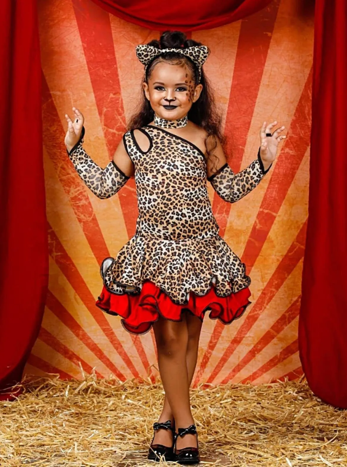 Girls Sassy Leopard Costume Dress Set