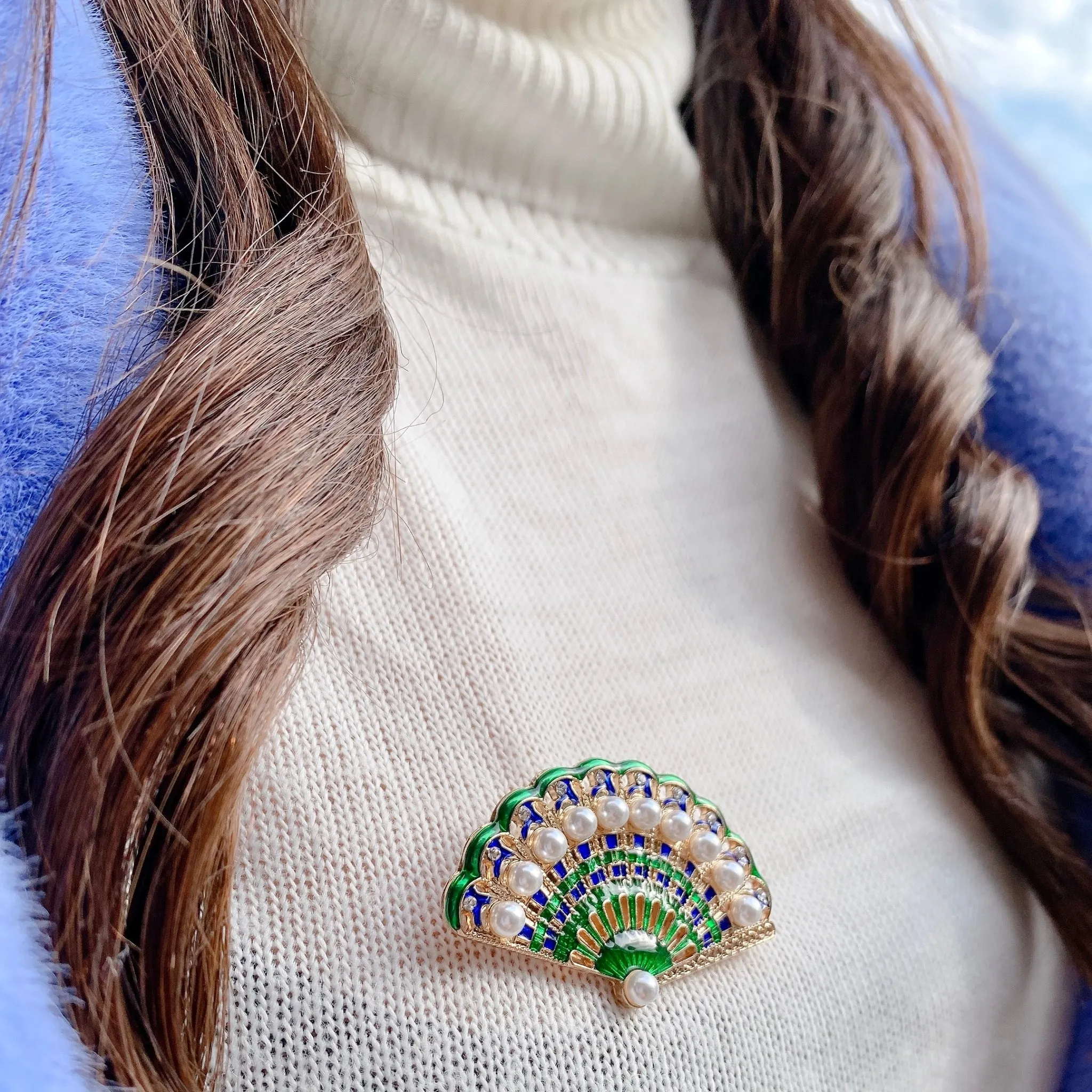 Green Brooch with Pearls