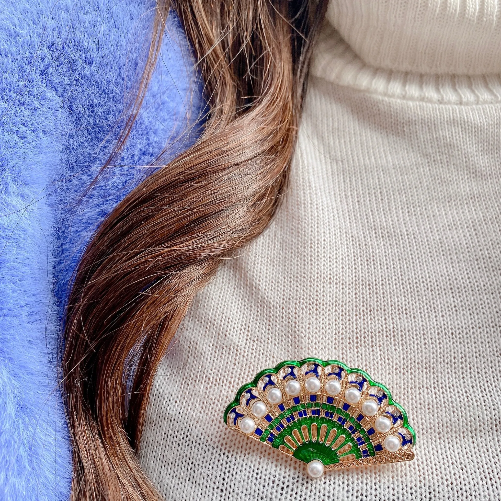 Green Brooch with Pearls