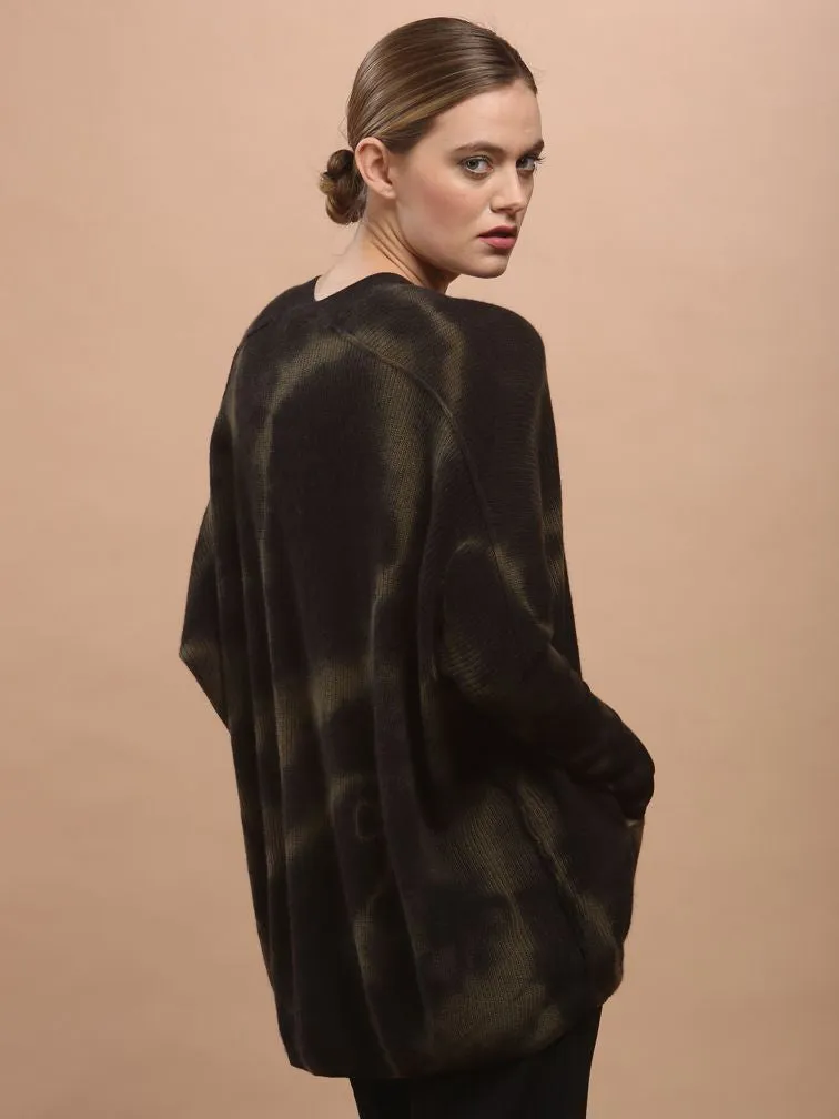 Hand Dye Oversized Cardigan in Mongolia Cashmere