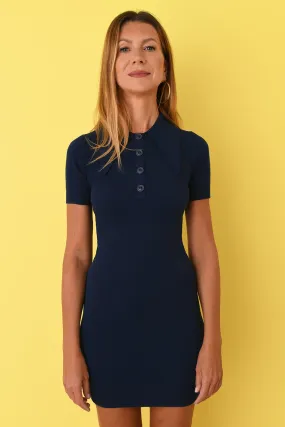 Hello Sailor Navy Peachskin Ribbed Polo Mini Dress