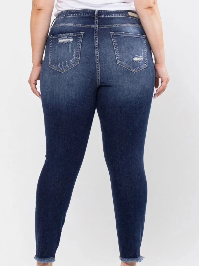 High Rise Distress Crop Skinny - Dark Denim