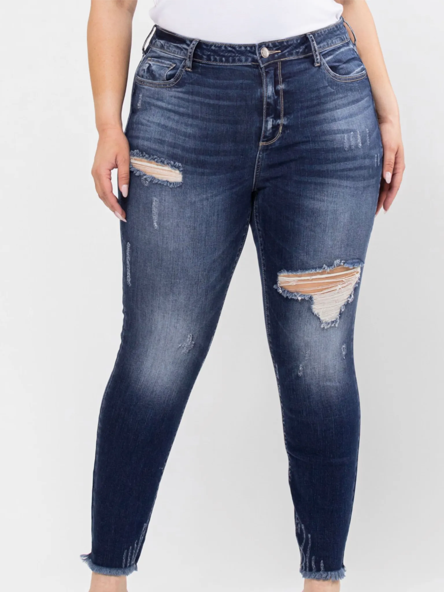 High Rise Distress Crop Skinny - Dark Denim