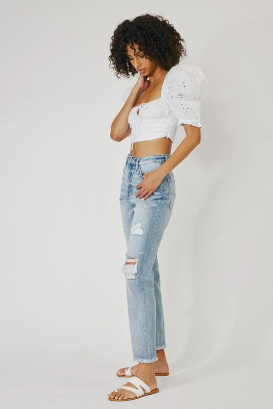 HIGH RISE SLIM STRAIGHT JEANS-KC8708M