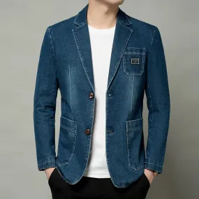 Hnzxzm 2024 New Mens Denim Blazer Coat Fashion Casual Denim Jacket Men Cotton Vintage Black Blue Denim Jacket Coat Men Jeans Blazers