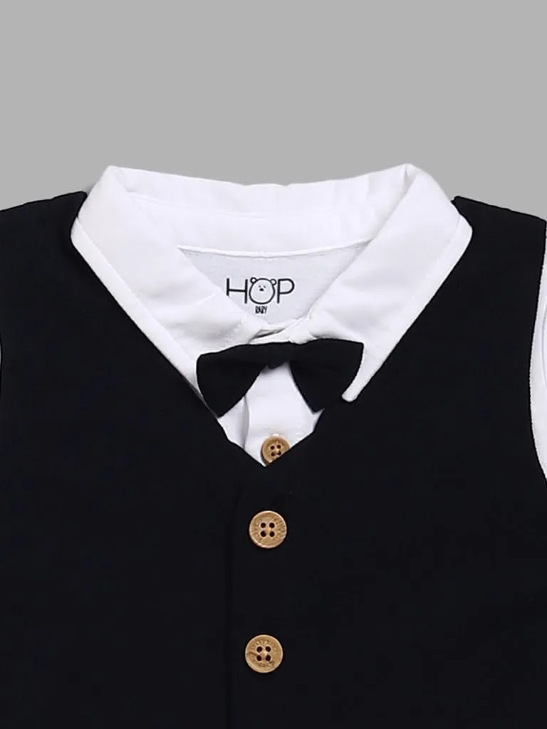 HOP Baby Solid White Shirt with Black Jacket, Pants & Bow Set