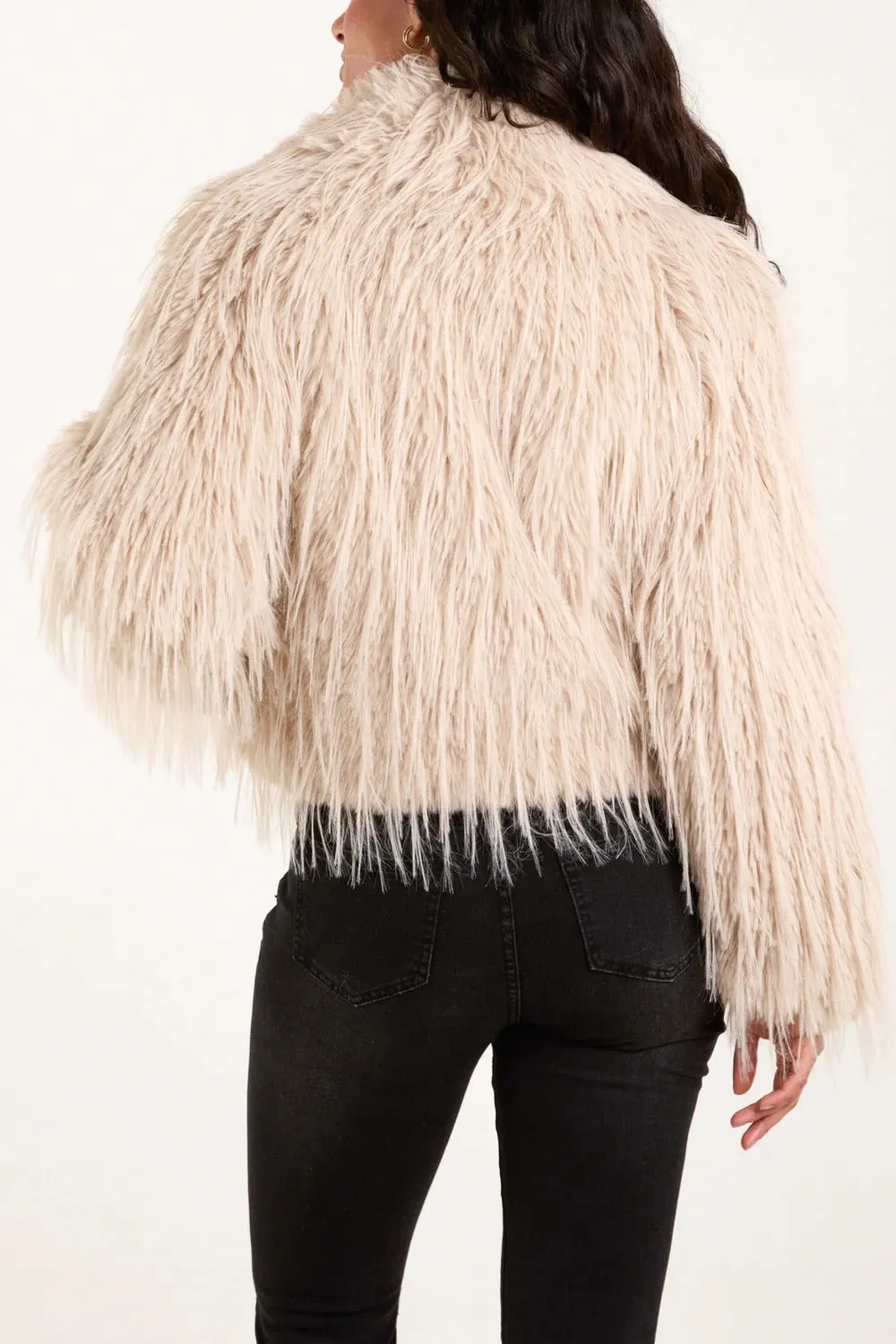 Italian Long Fur Zip Up Cropped Coat