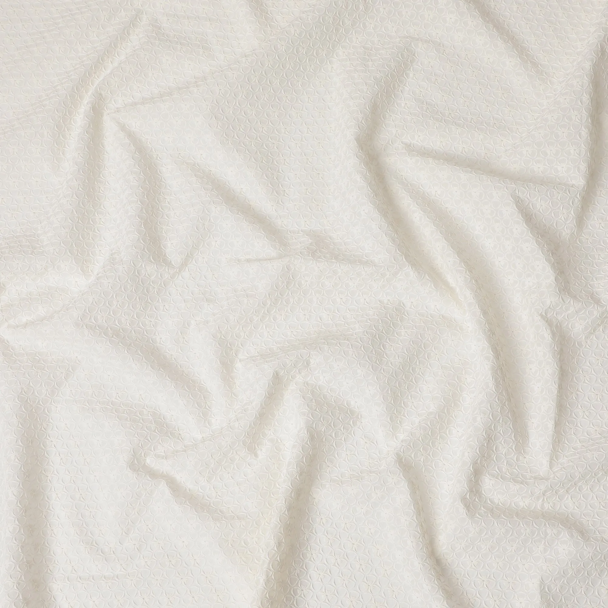 Ivory White Cotton Voile Fabric with Embroidered Floral Pattern, 110 cm Width-D20116