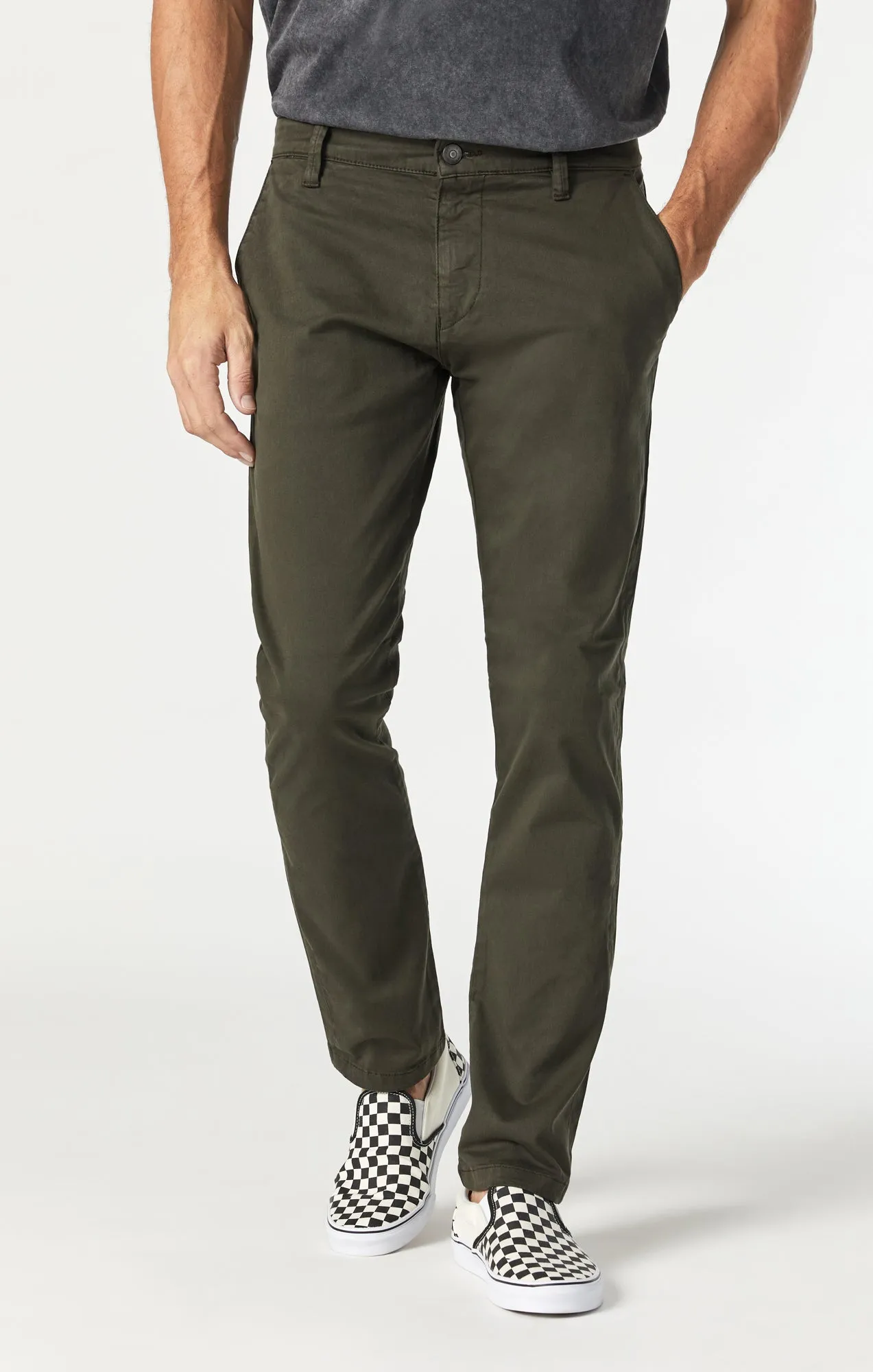 JOHNNY SLIM LEG CHINO PANTS IN DARK GREEN TWILL