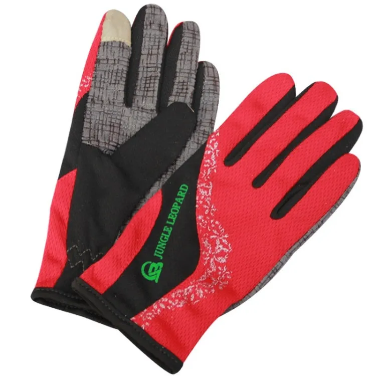 JUNGLE LEOPARD Outdoor Sports Mountaineering Full Finger Gloves Mesh Touch Screen Anti-Skid Gloves, Size: M(Red Black)