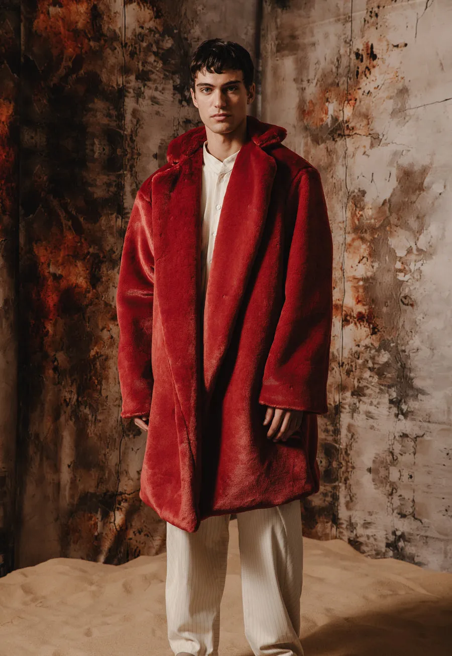 Kai Faux Fur Coat Bordeaux