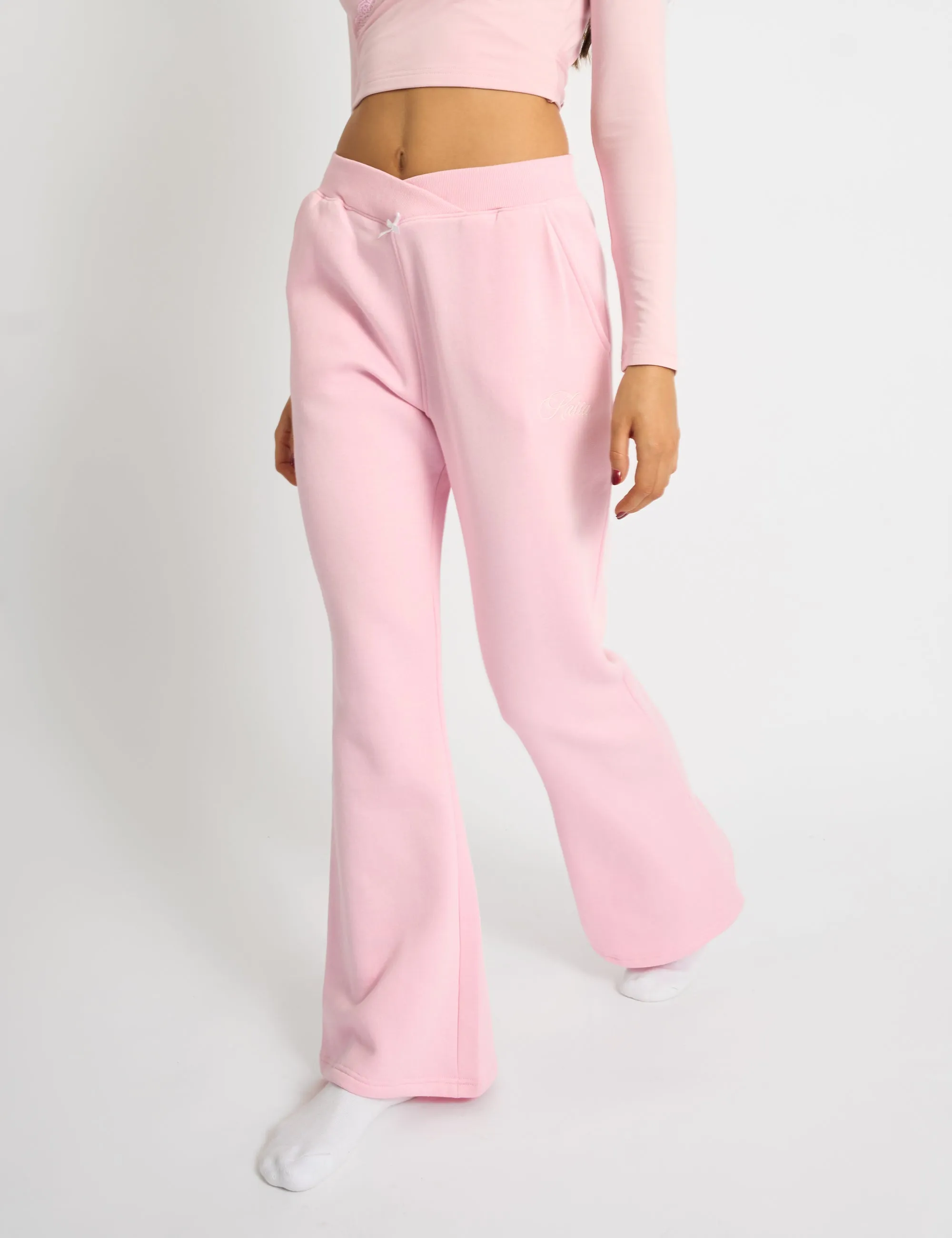 Kaiia Bow Detail Wide Leg Joggers Pink