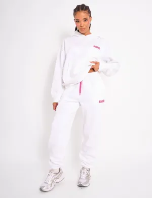 Kaiia Bubble Logo Cuffed Joggers White & Hot Pink