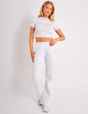 Kaiia Bubble Logo Wide Leg Joggers Grey Marl & Pink