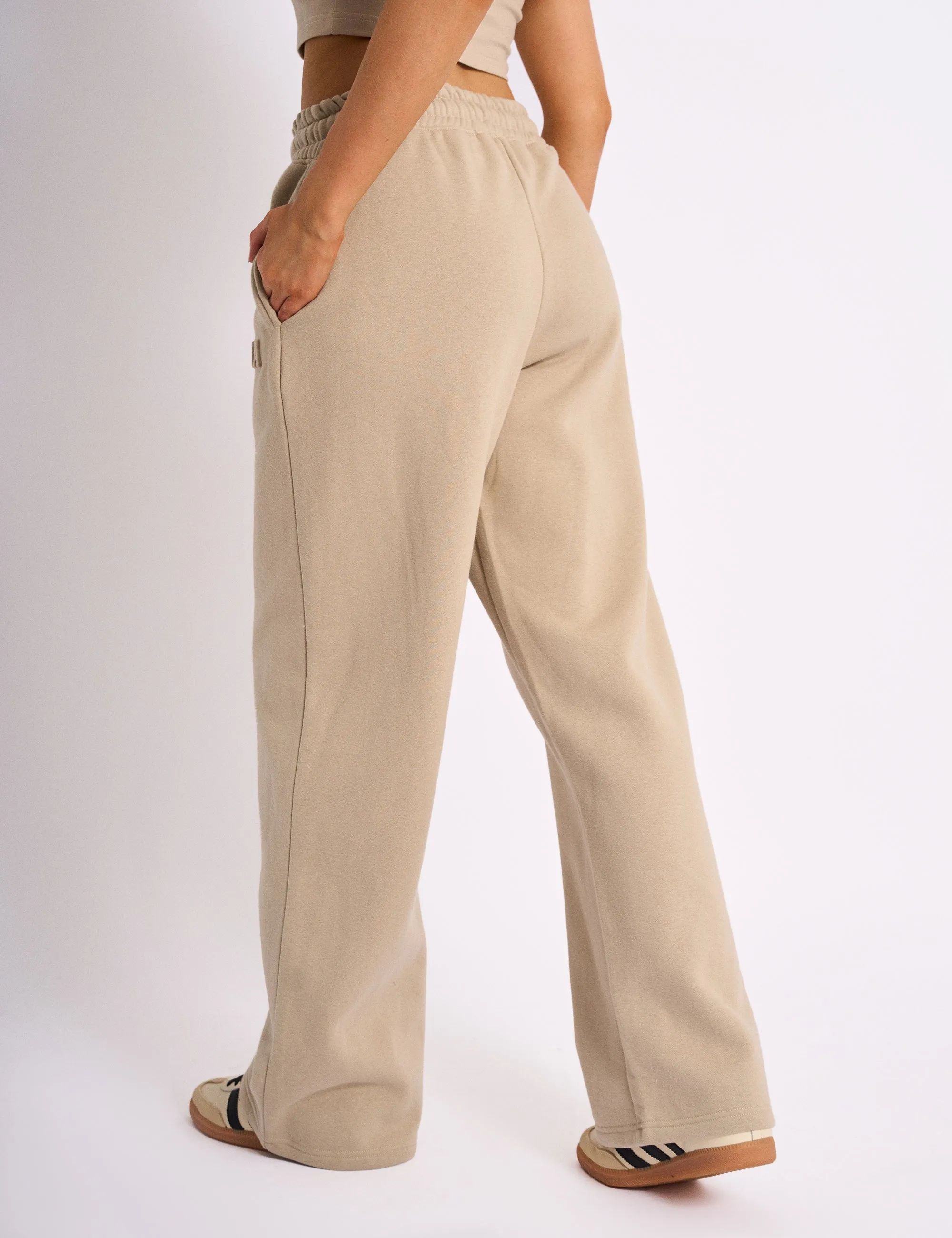 Kaiia Embossed Logo Wide Leg Joggers Stone