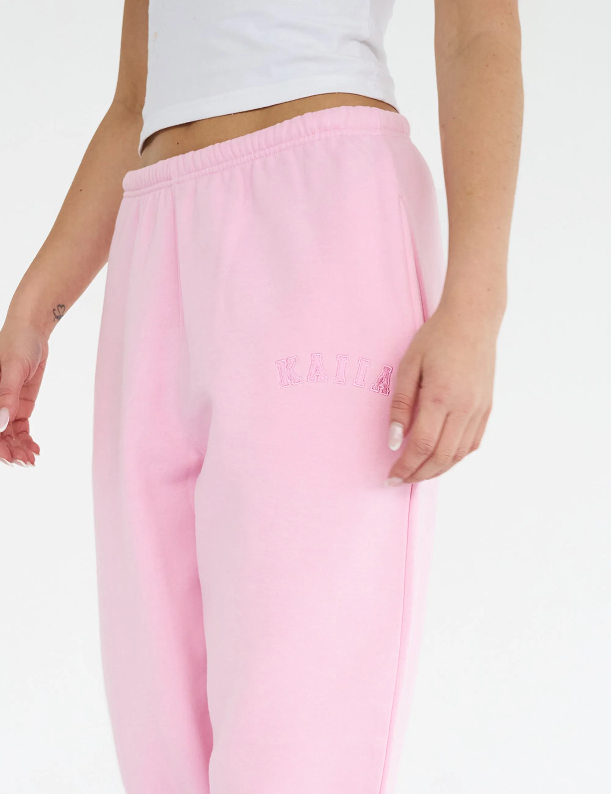 Kaiia Logo Cuffed Joggers Baby Pink