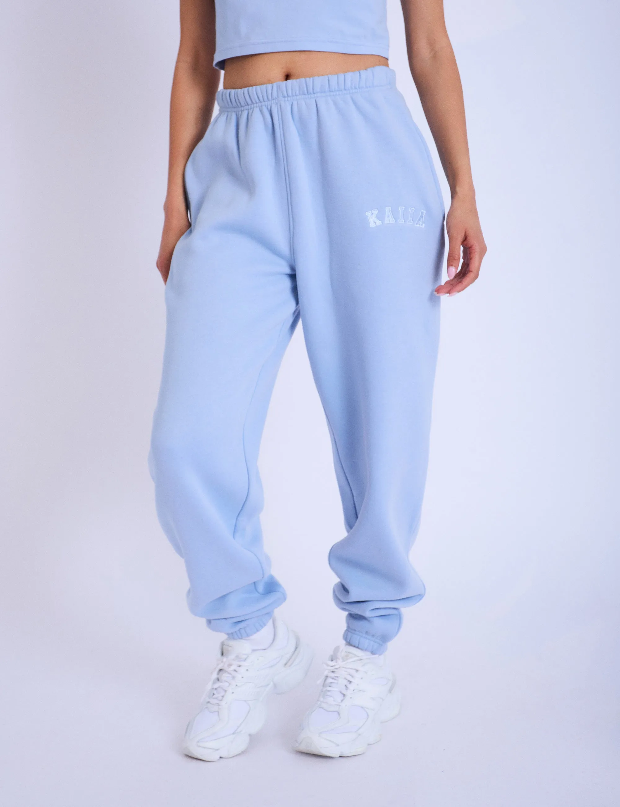 Kaiia Logo Cuffed Joggers Light Blue