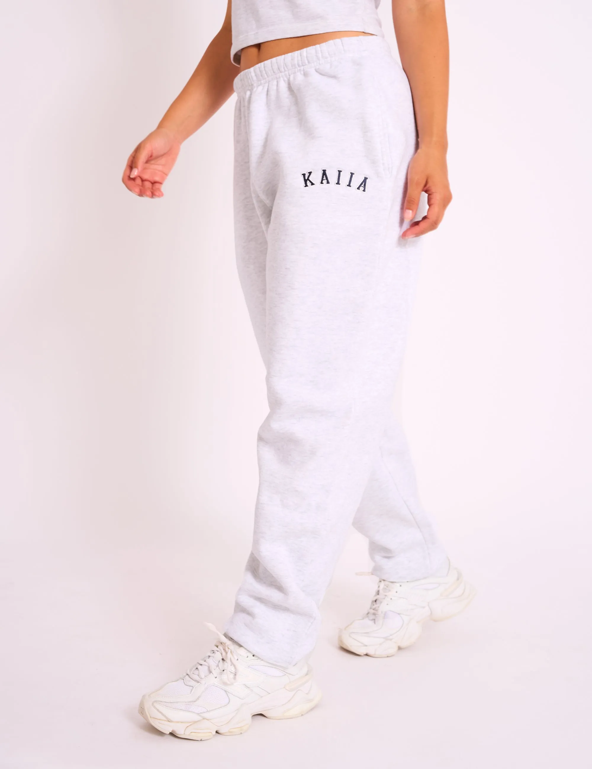 Kaiia Logo Cuffed Joggers Light Grey Marl