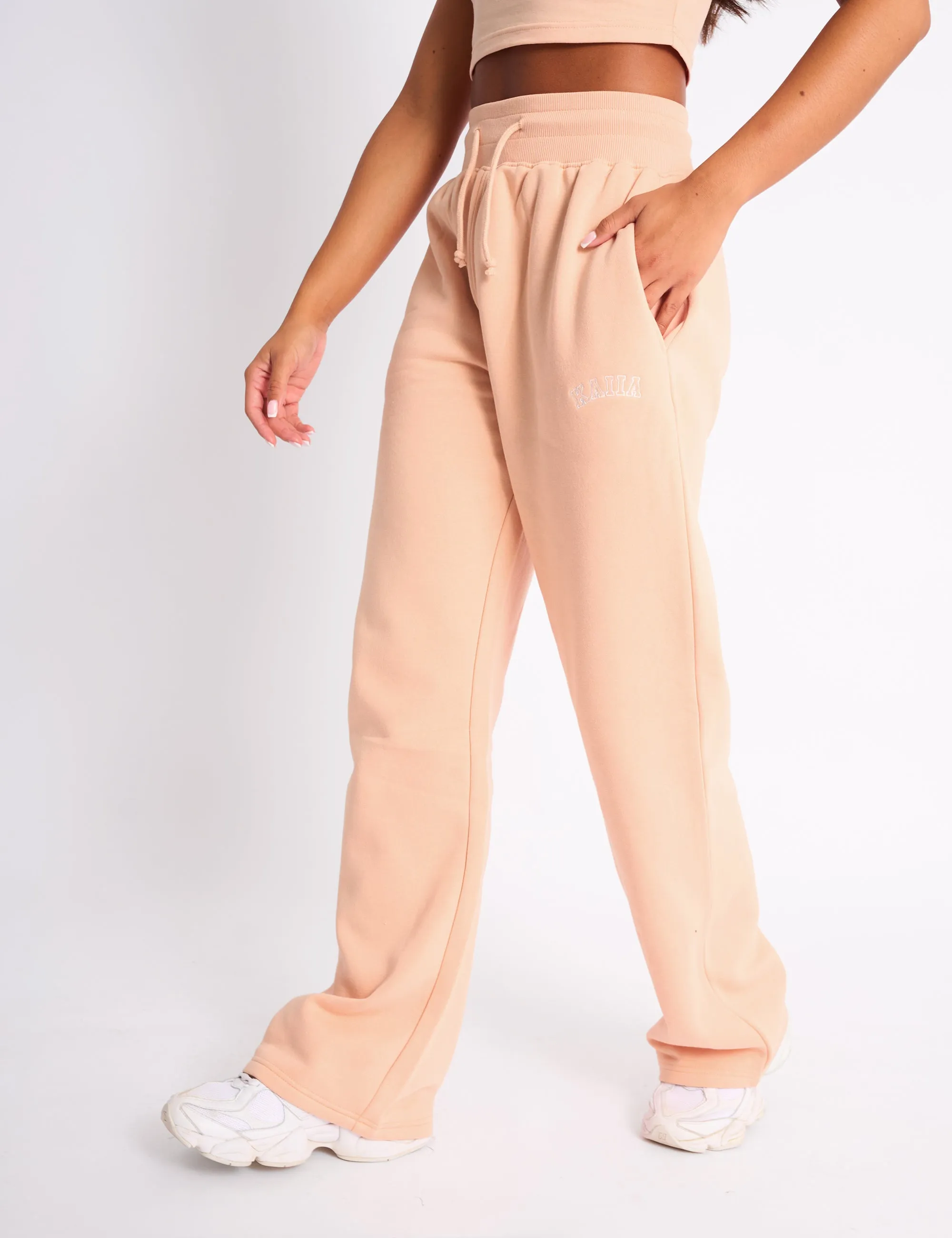 Kaiia Logo Wide Leg Joggers Apricot