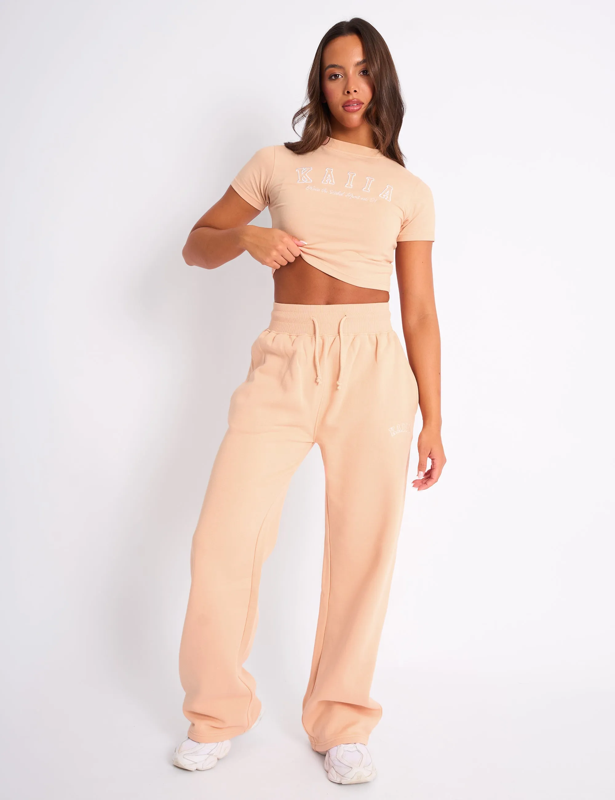 Kaiia Logo Wide Leg Joggers Apricot