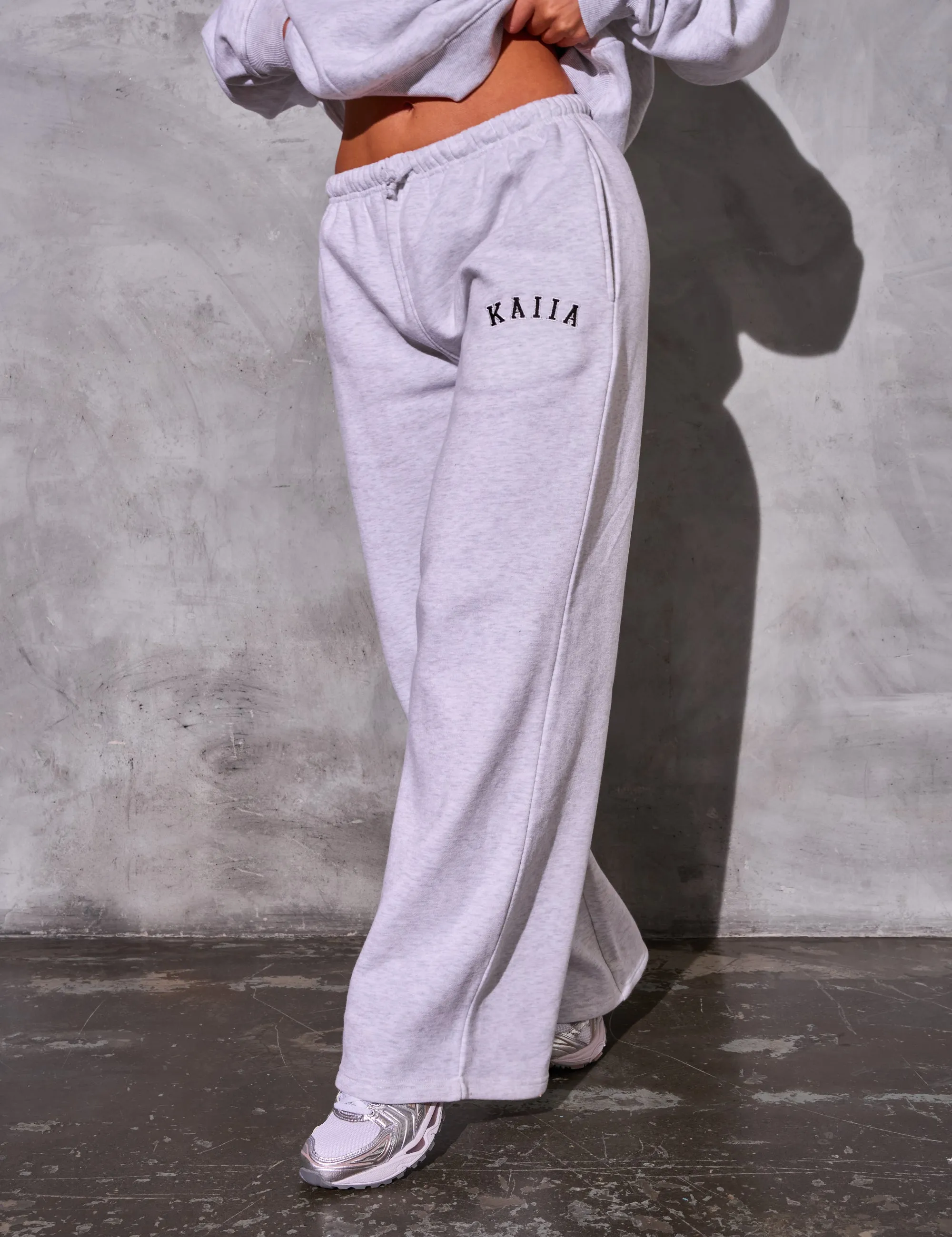 Kaiia Logo Wide Leg Joggers Light Grey Marl & Black