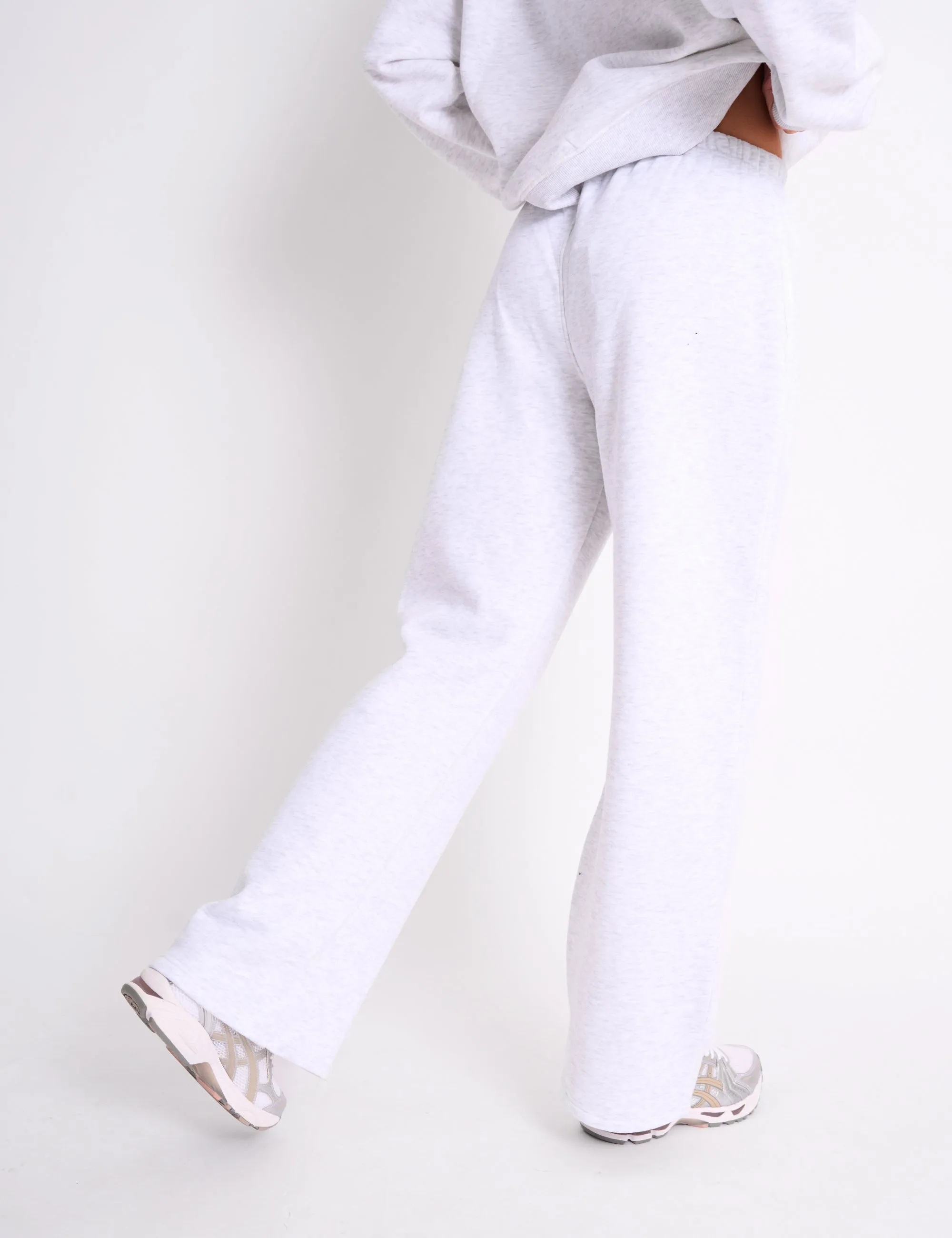 Kaiia Logo Wide Leg Joggers Light Grey Marl & Pink Contrast