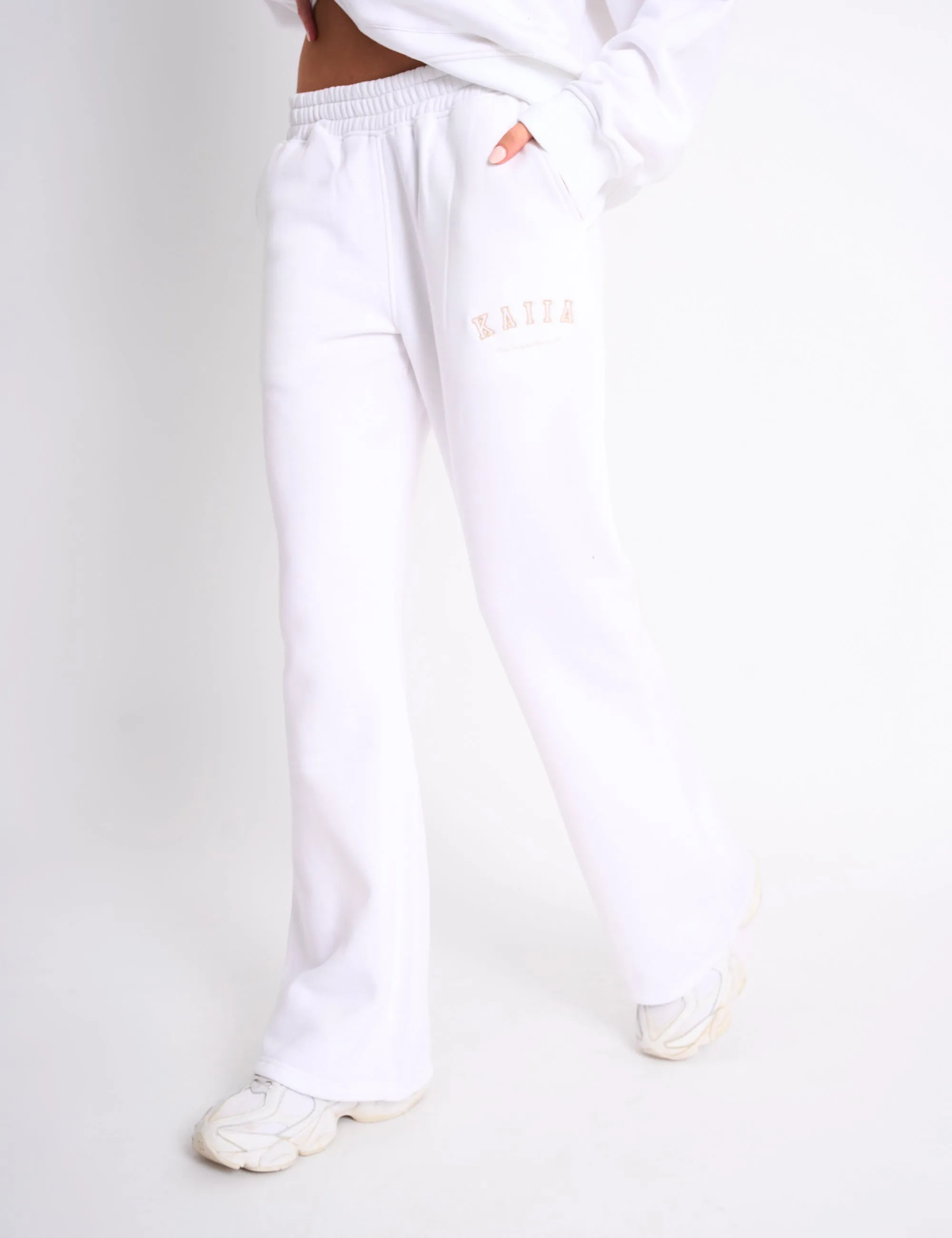 Kaiia Logo Wide Leg Joggers White & Sand