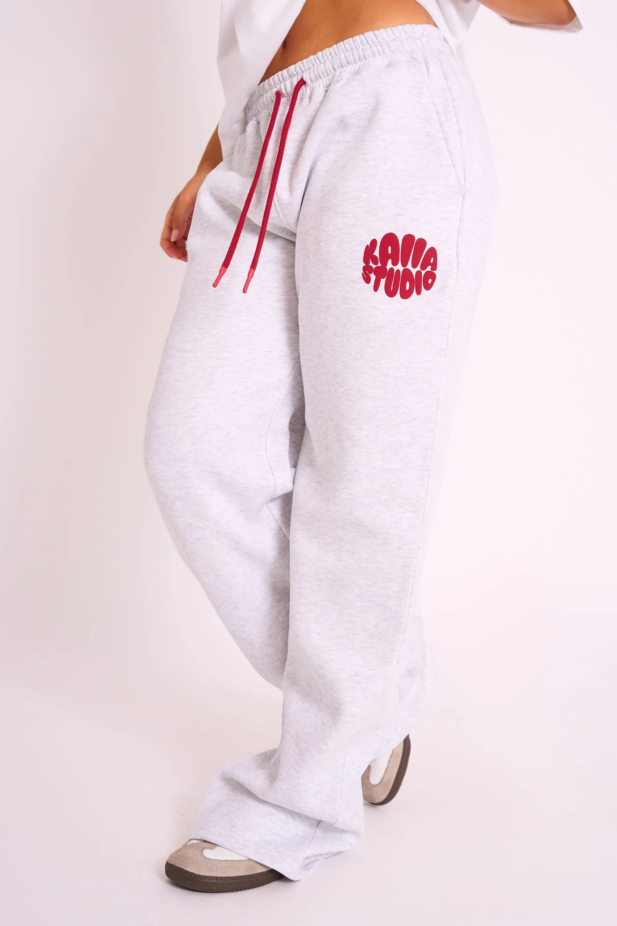 Kaiia Studio Bubble Logo Wide Leg Jogger Grey Marl & Red