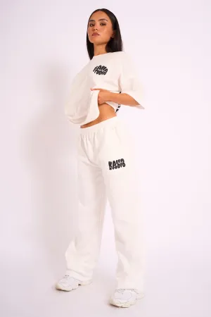 Kaiia Studio Bubble Logo Wide Leg Jogger White & Black