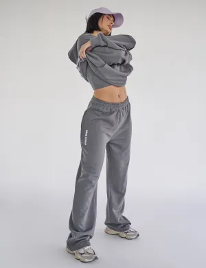 Kaiia Studio Bubble Logo Wide Leg Sweat Pants Dark Grey & Lilac