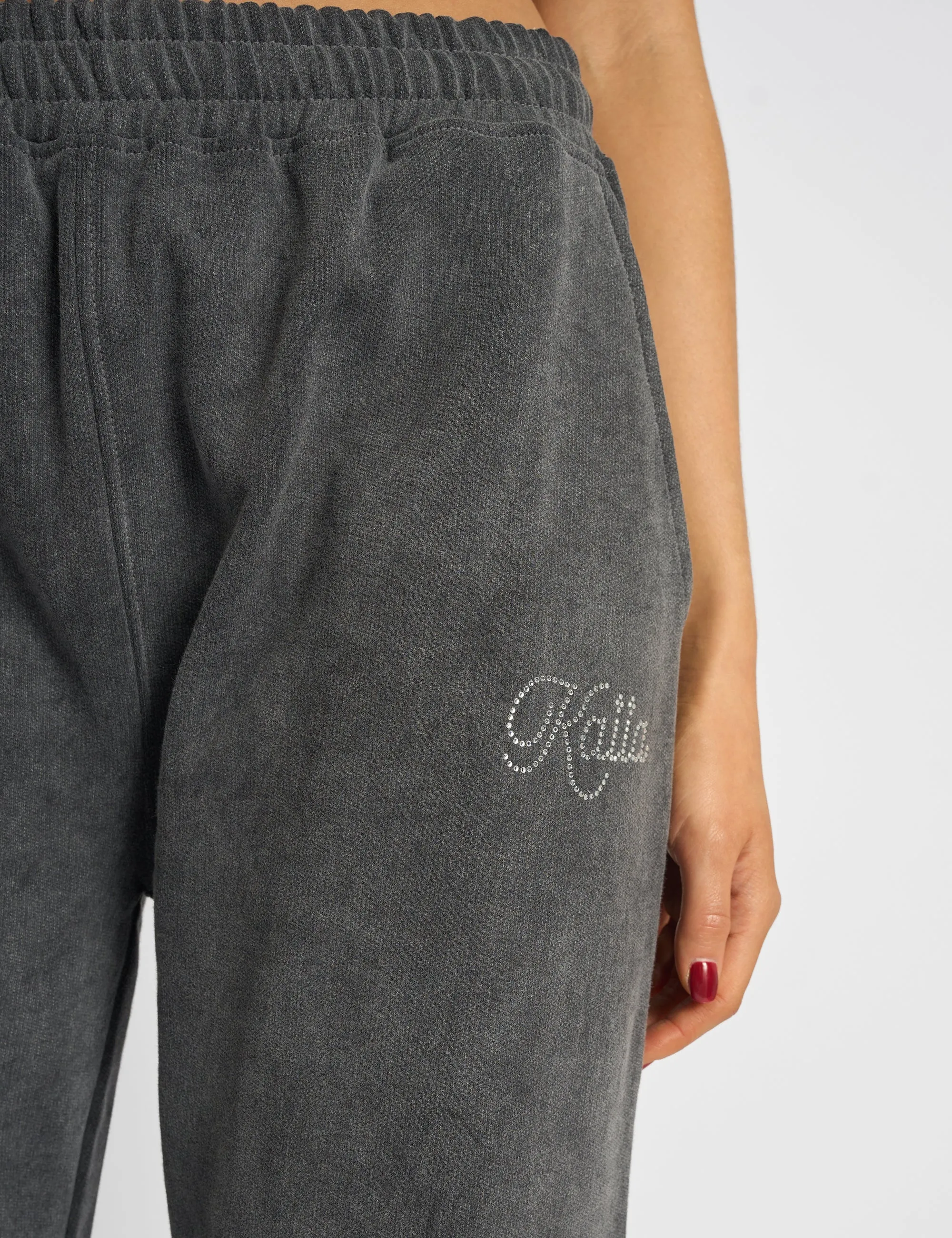 Kaiia Studio Diamante Acid Wash Wide Leg Joggers Dark Grey