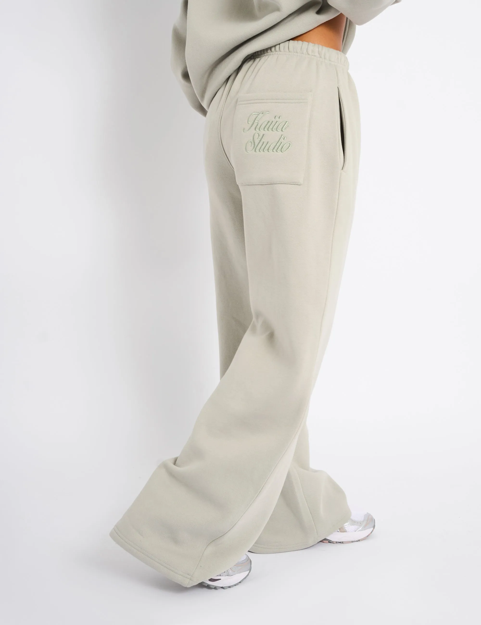 Kaiia Studio Script Logo Wide Leg Joggers Matcha