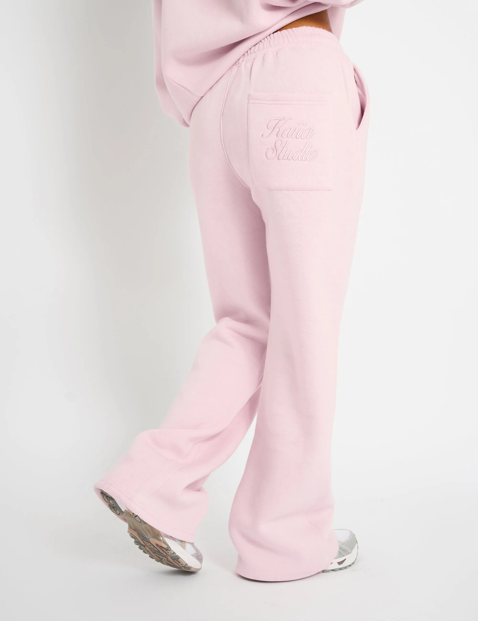 Kaiia Studio Script Logo Wide Leg Joggers Pink Chai