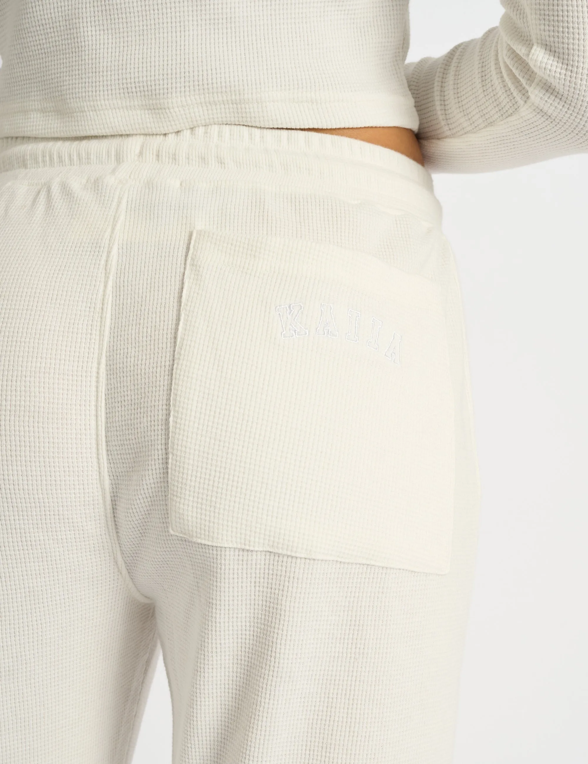 Kaiia Waffle Wide Leg Joggers Cream