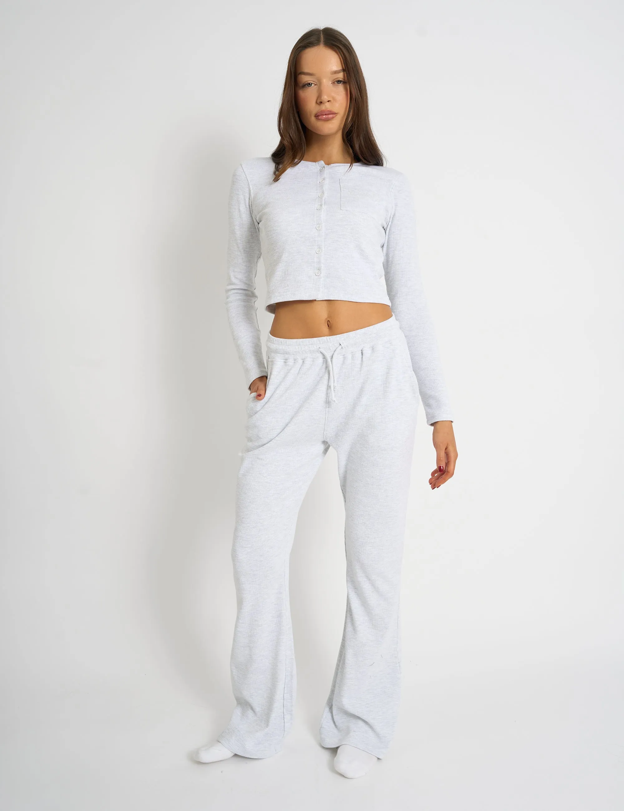 Kaiia Waffle Wide Leg Joggers Grey Melange