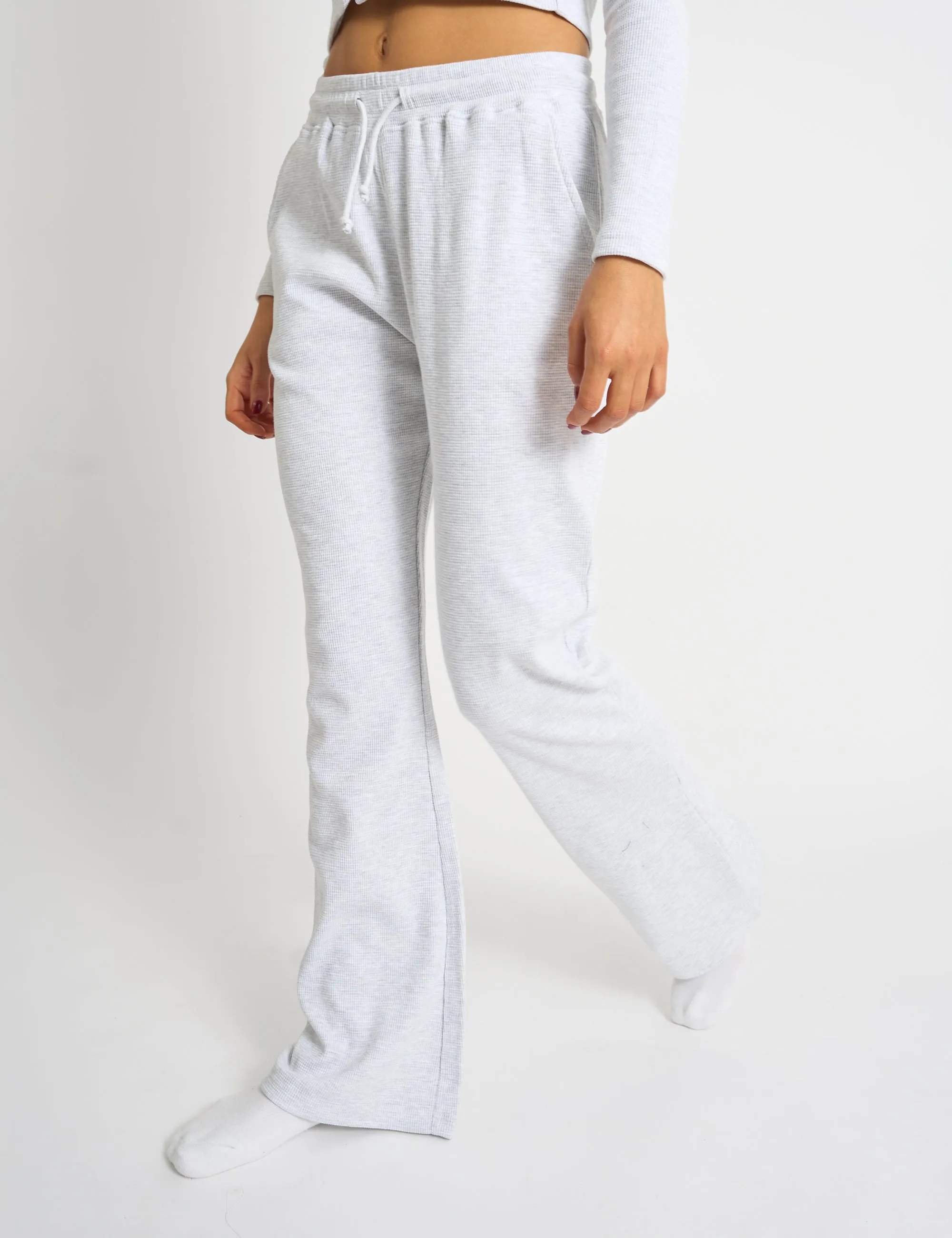 Kaiia Waffle Wide Leg Joggers Grey Melange