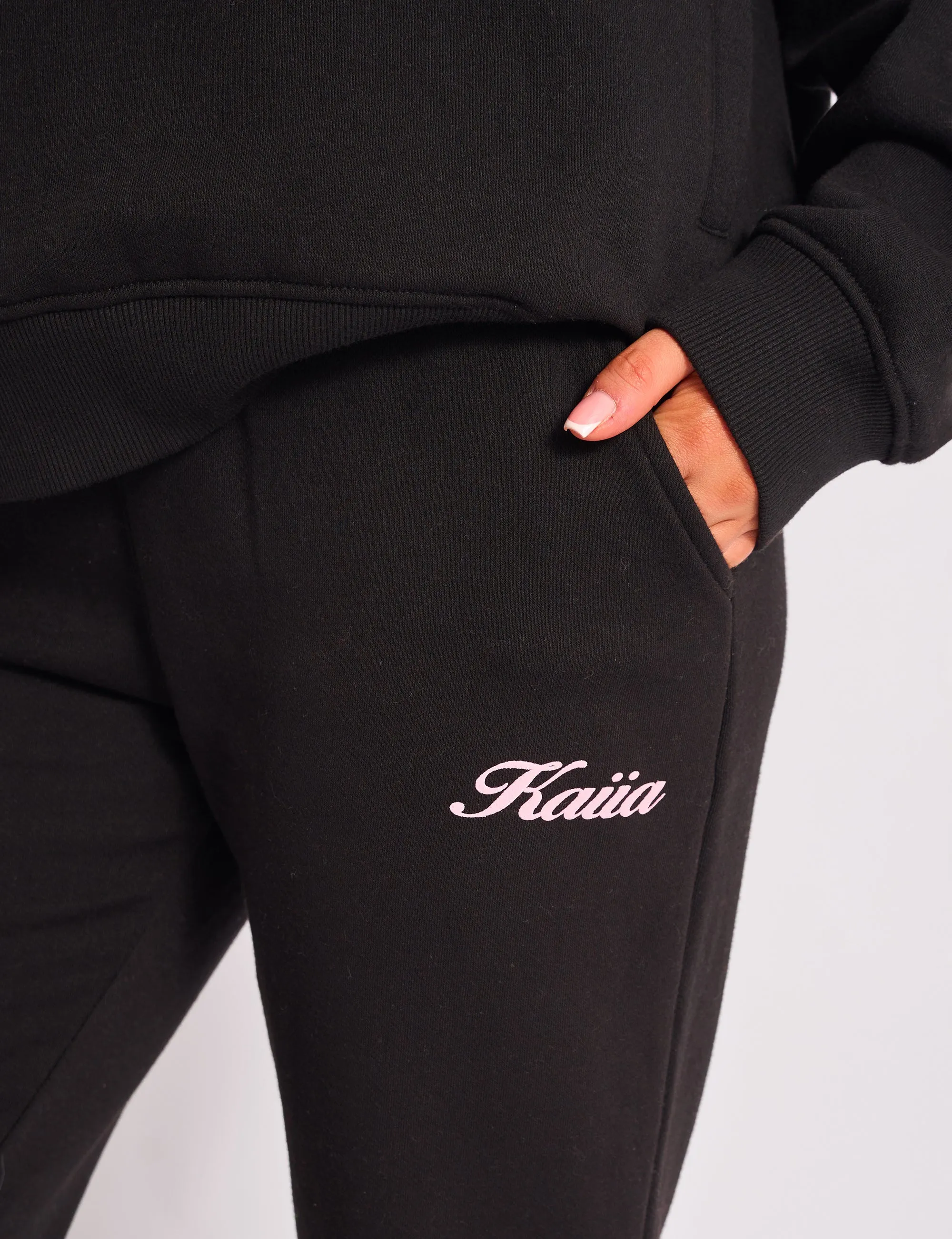 Kaiia Wide Leg Joggers Black & Pink