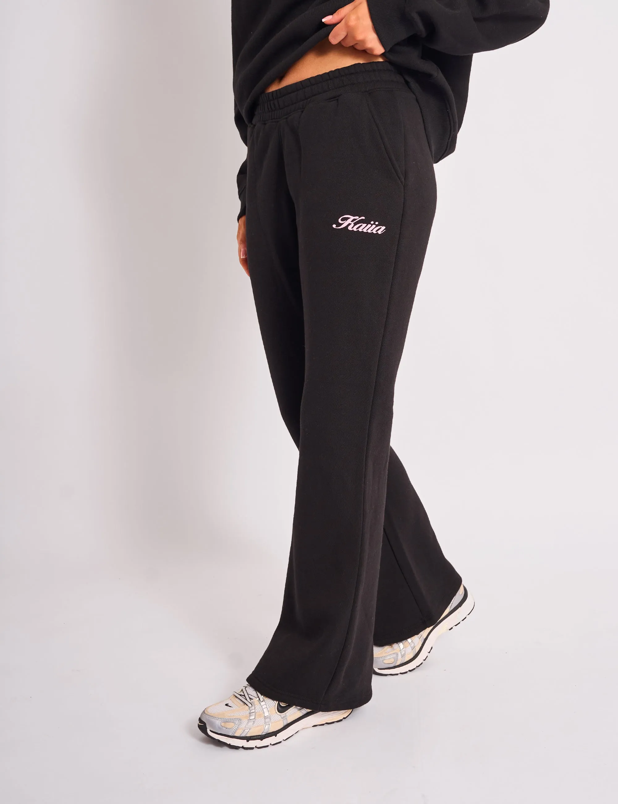 Kaiia Wide Leg Joggers Black & Pink