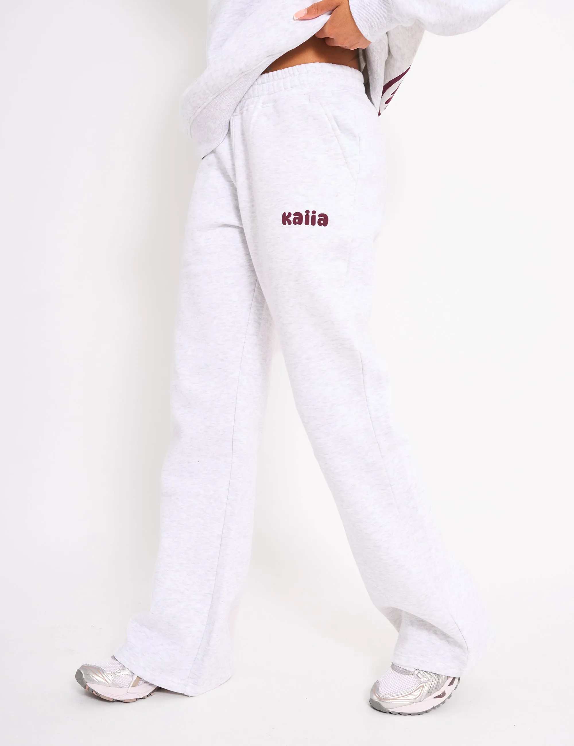 Kaiia Wide Leg Joggers Light Grey Marl & Plum