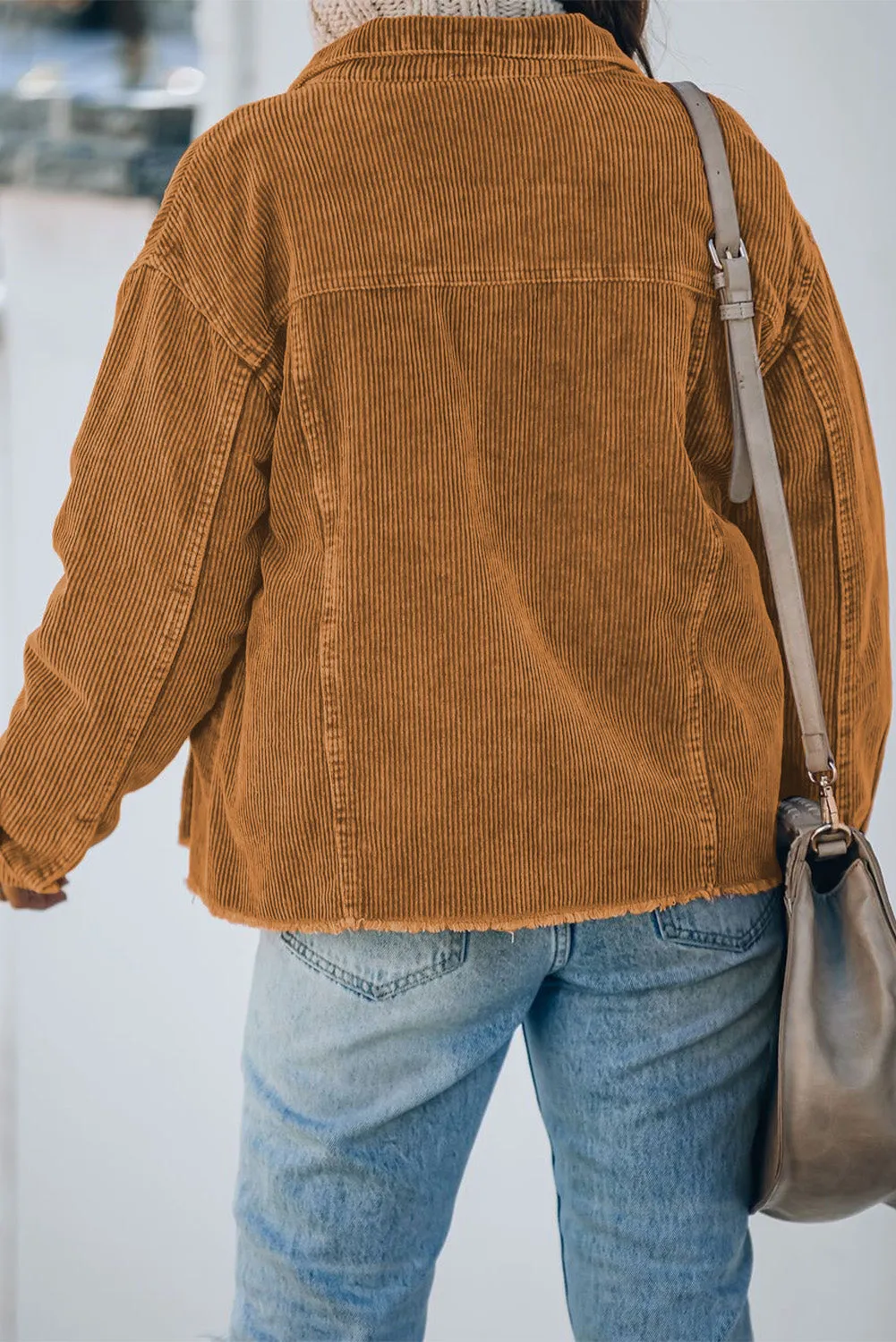 Khaki Corduroy Pocket Buttoned Jacket